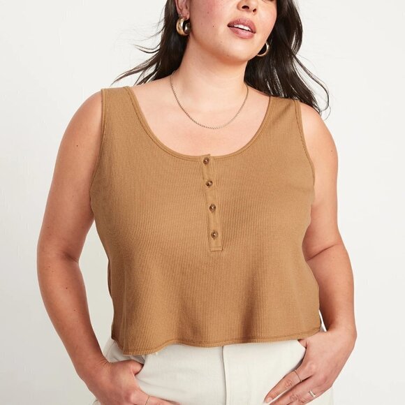 2X • Old Navy • Thermal-Knit Cropped Henley Tank Top - Picture 1 of 3